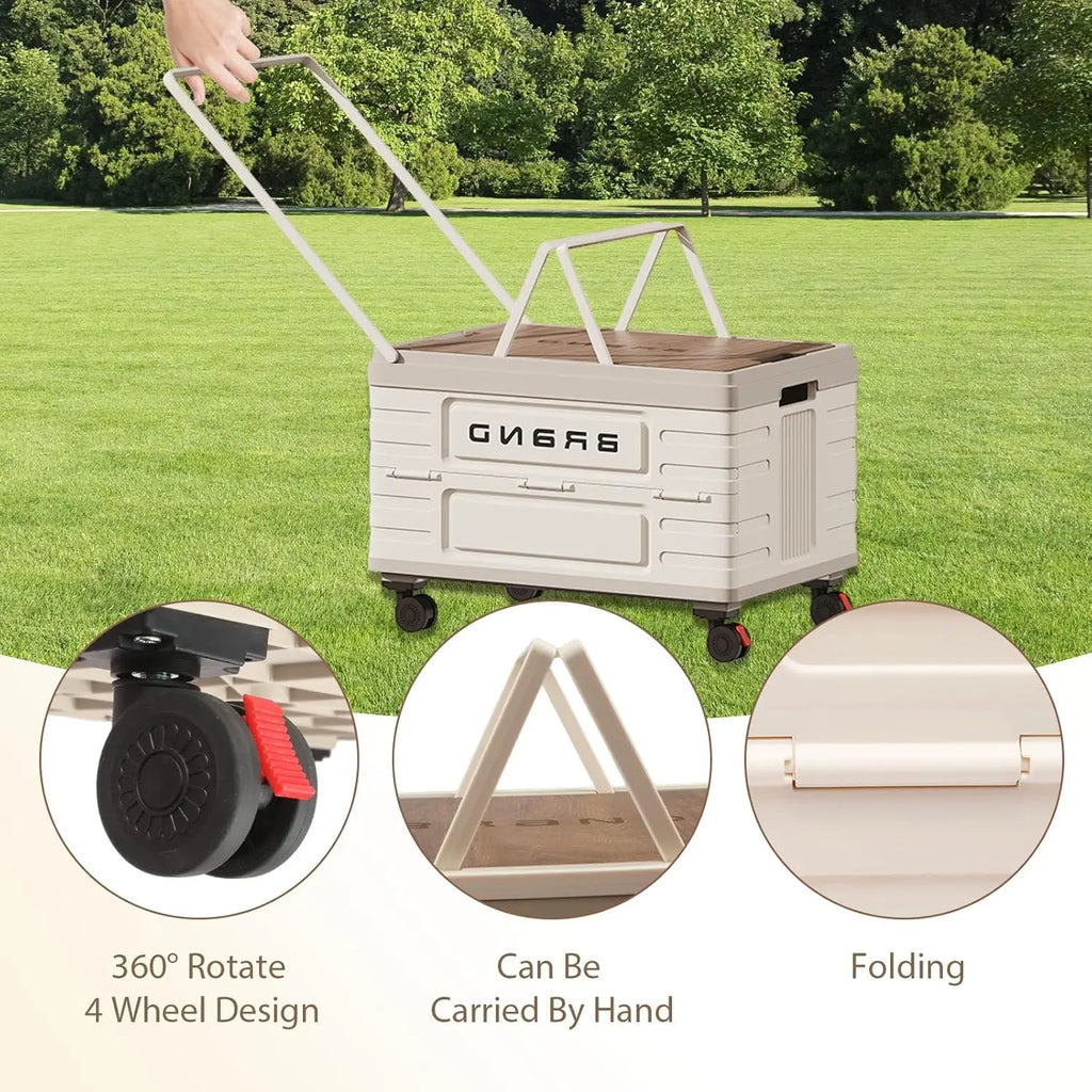 360° Rotating Foldable Storage Cart – Heavy-Duty Mobile Organizer with 4 Silent Wheel Camping Storage