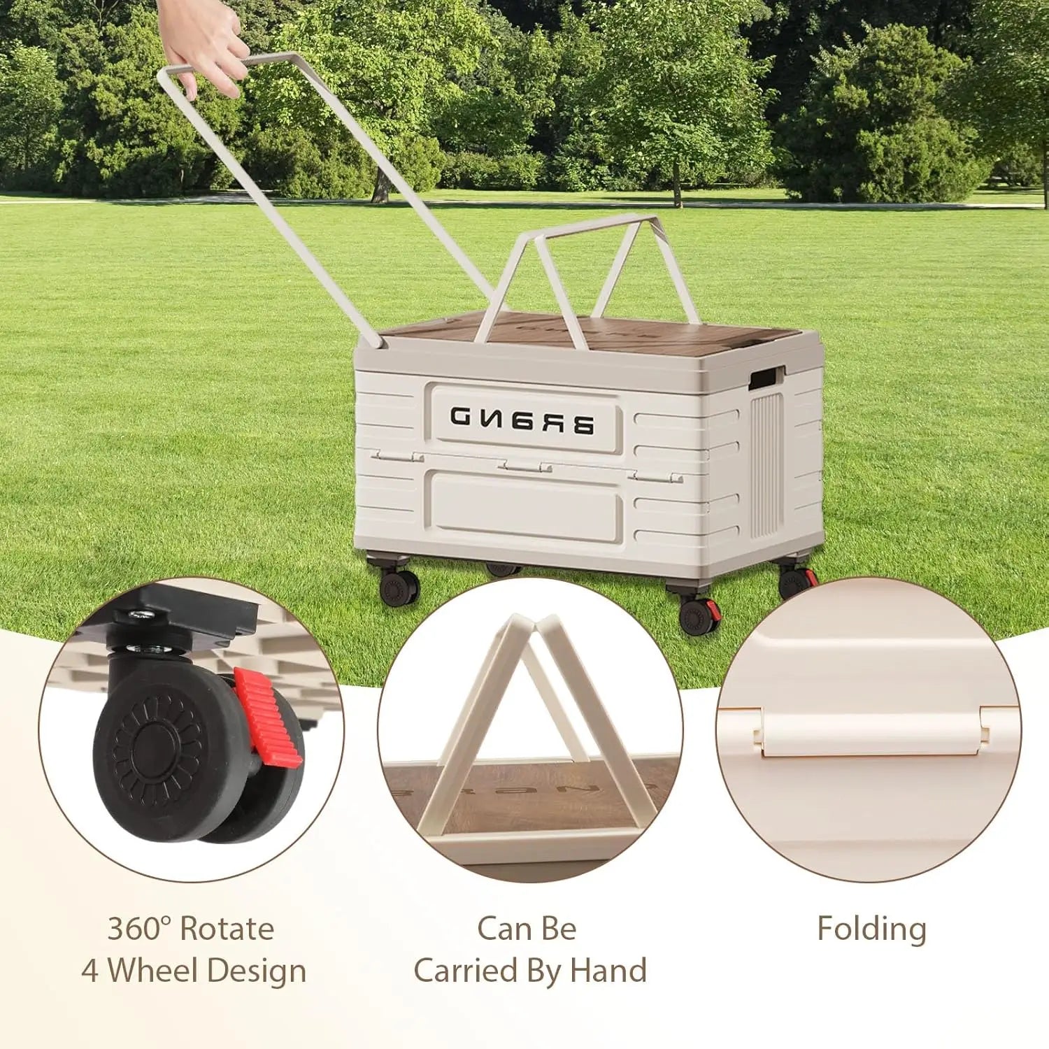 360° Rotating Foldable Storage Cart – Heavy-Duty Mobile Organizer with 4 Silent Wheel Camping Storage