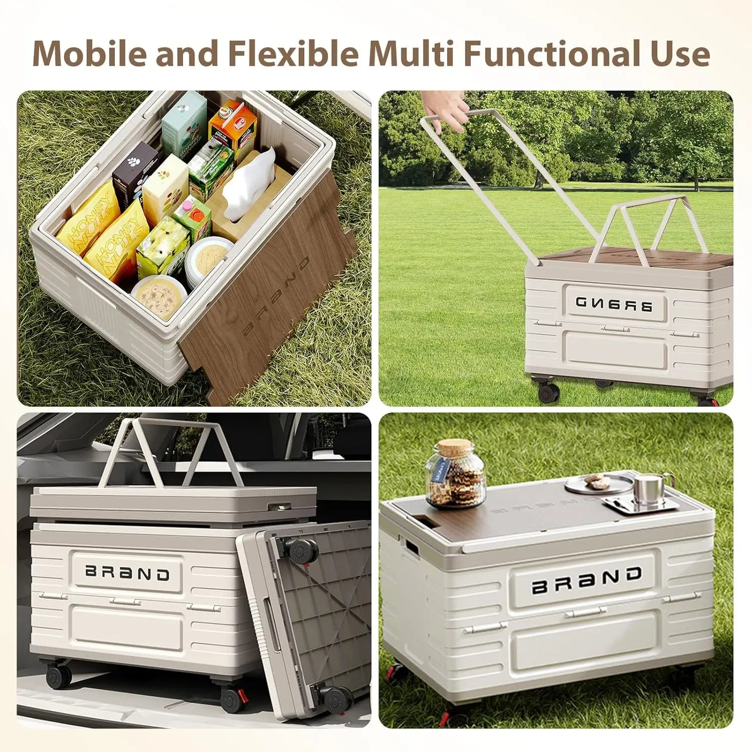 360° Rotating Foldable Storage Cart – Heavy-Duty Mobile Organizer with 4 Silent Wheel Camping Storage