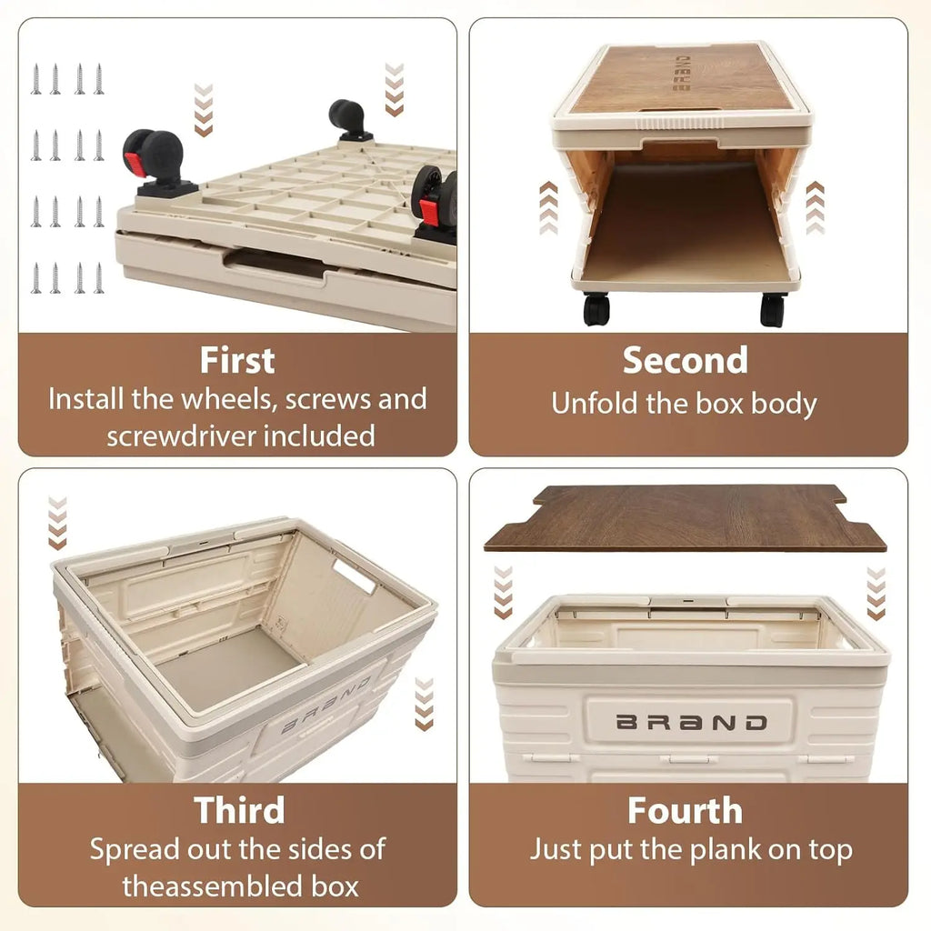 360° Rotating Foldable Storage Cart – Heavy-Duty Mobile Organizer with 4 Silent Wheel Camping Storage