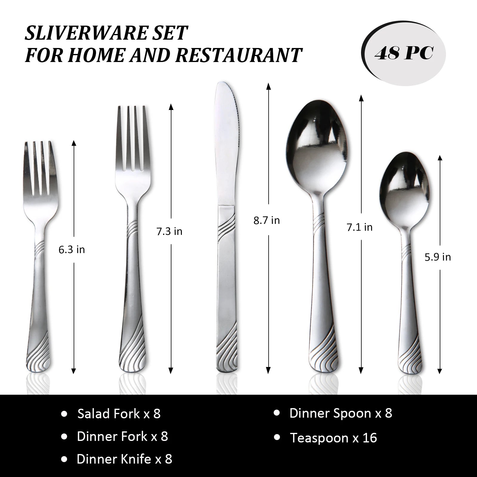 HANSMART 48Pcs Flatware Set for 8 Stainless Steel Knife Fork Spoon