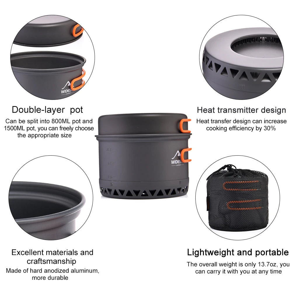 Camping 1.3L 2.3L Cookware Outdoor Cooking Set Heat Cooker Travel Tableware