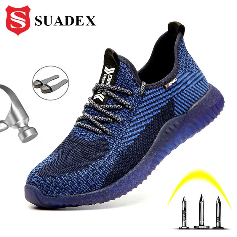 SUADEX Men Steel Toe Safety Work Shoes Breathable Lightweight Comfortable Industrial Construction Shoes Puncture Proof
