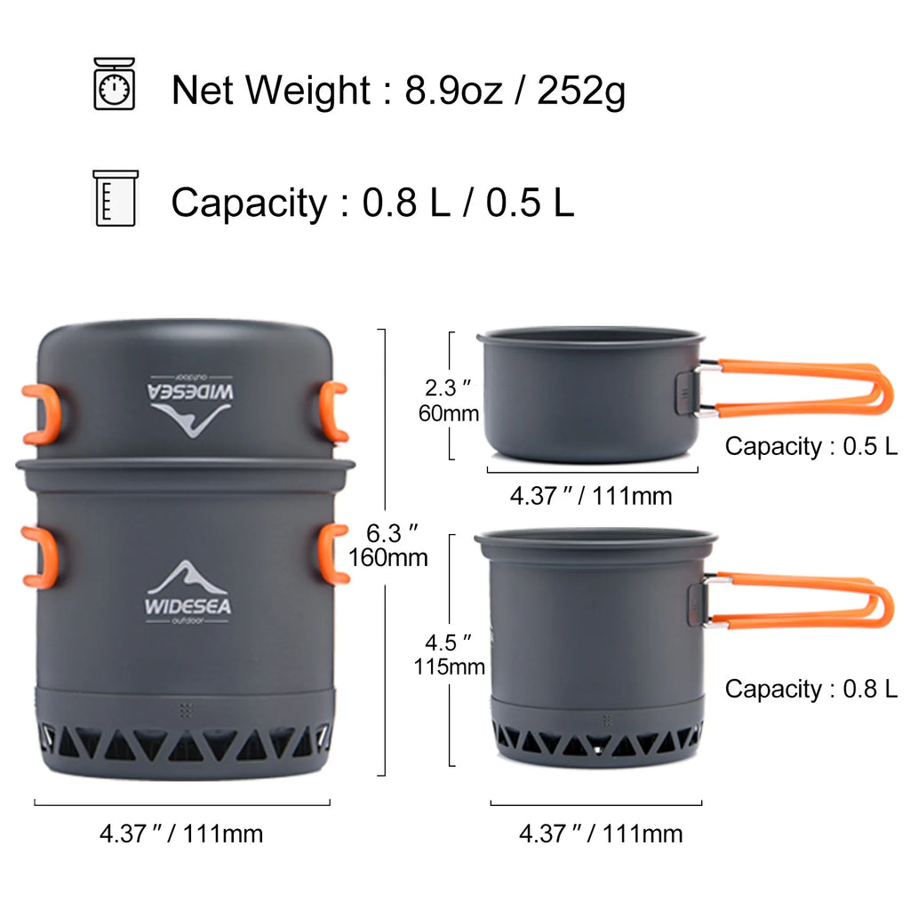 Camping 1.3L 2.3L Cookware Outdoor Cooking Set Heat Cooker Travel Tableware