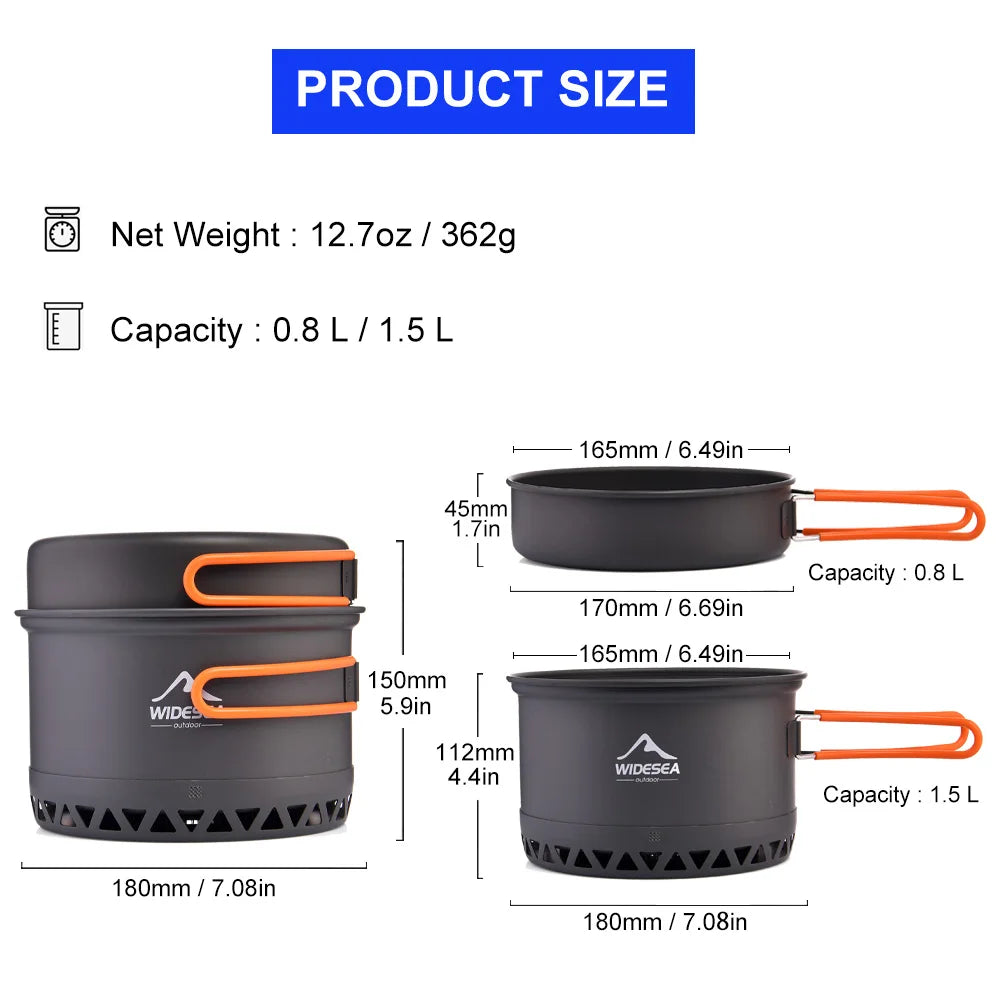 Camping 1.3L 2.3L Cookware Outdoor Cooking Set Heat Cooker Travel Tableware