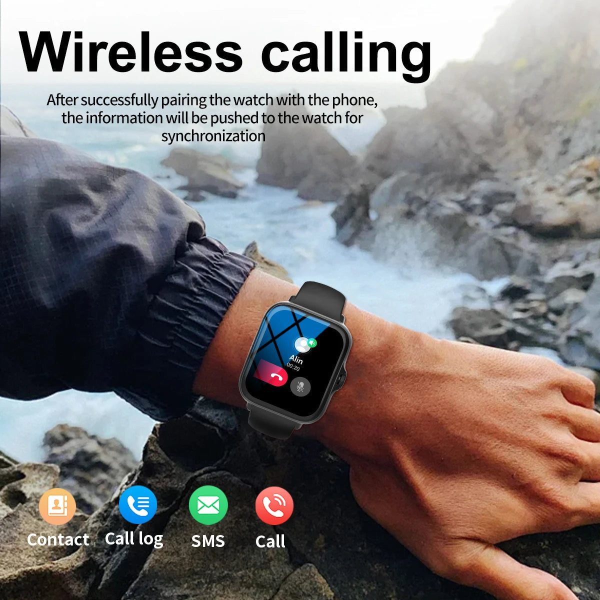 Smart watch with full touch screen, call, message reminder