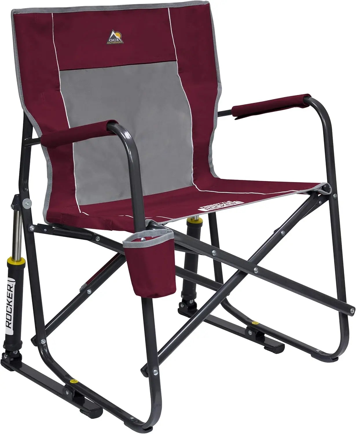 Side Table Camping Rocking Chair, Portable Folding with Armrests, Drink Holder & Comfortable Backrest