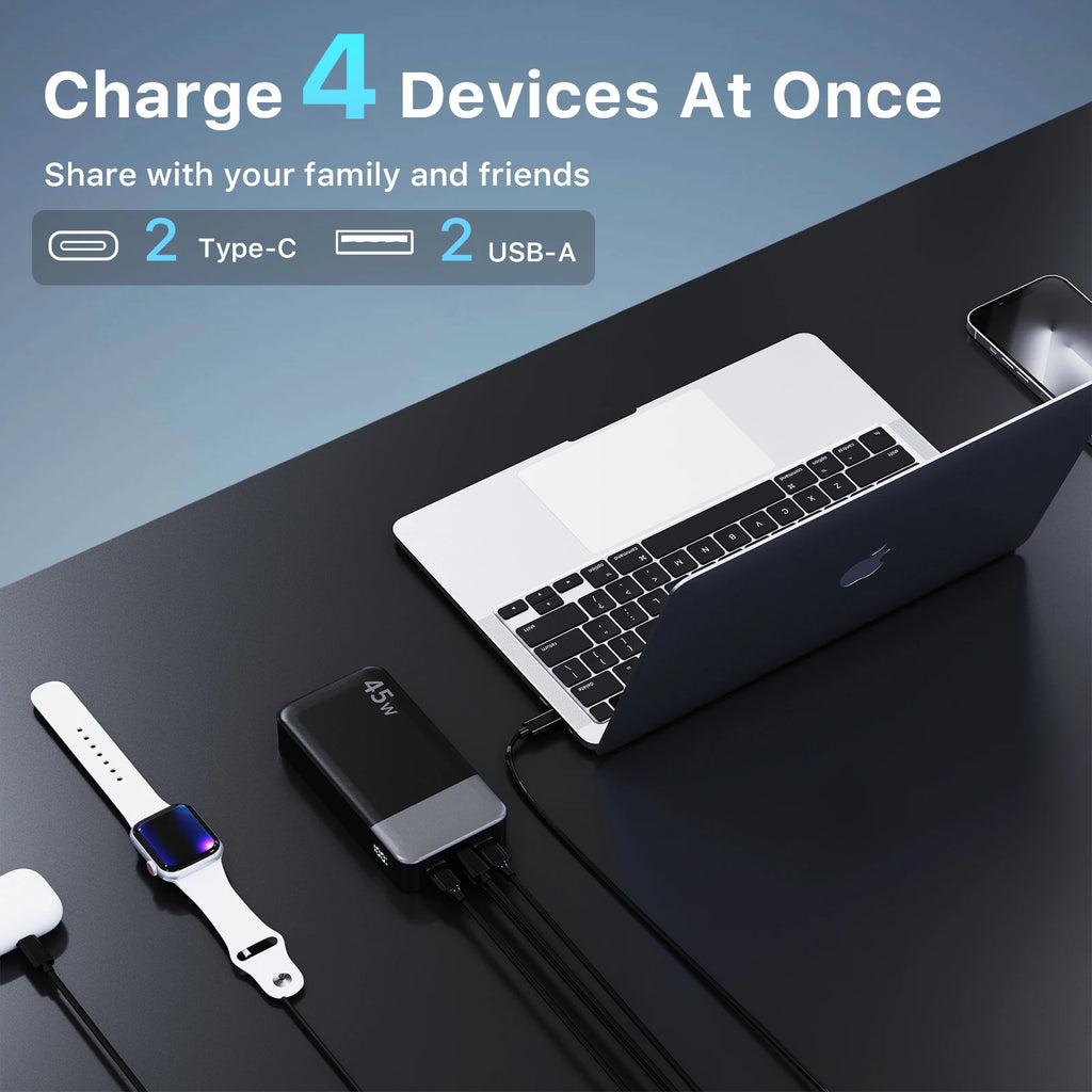 20000mah Power Bank 45W Fast Charging Battery Pack with LED Display for iPhone Android Laptop