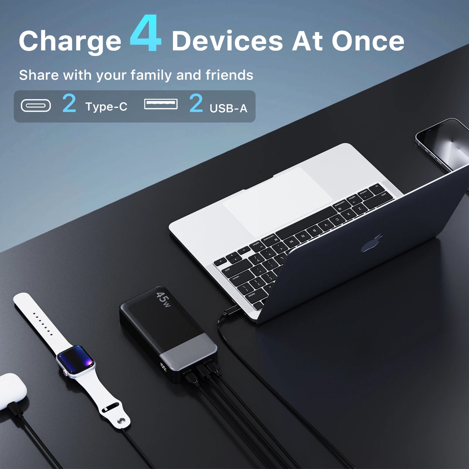 20000mah Power Bank 45W Fast Charging Battery Pack with LED Display for iPhone Android Laptop