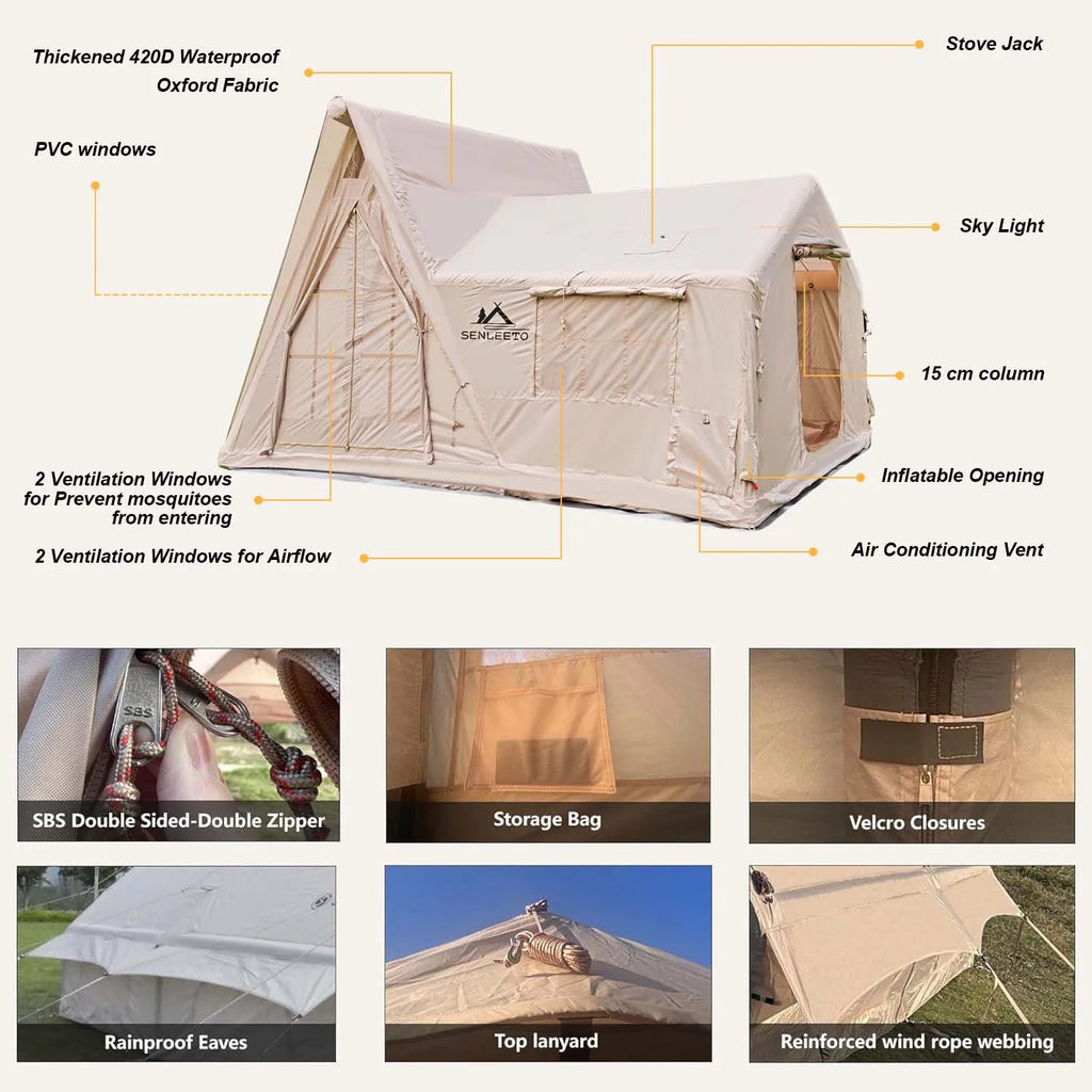Inflatable Tent for 8-10 Person - 135 SQFT Cabin Tents for Camping Instant Setup