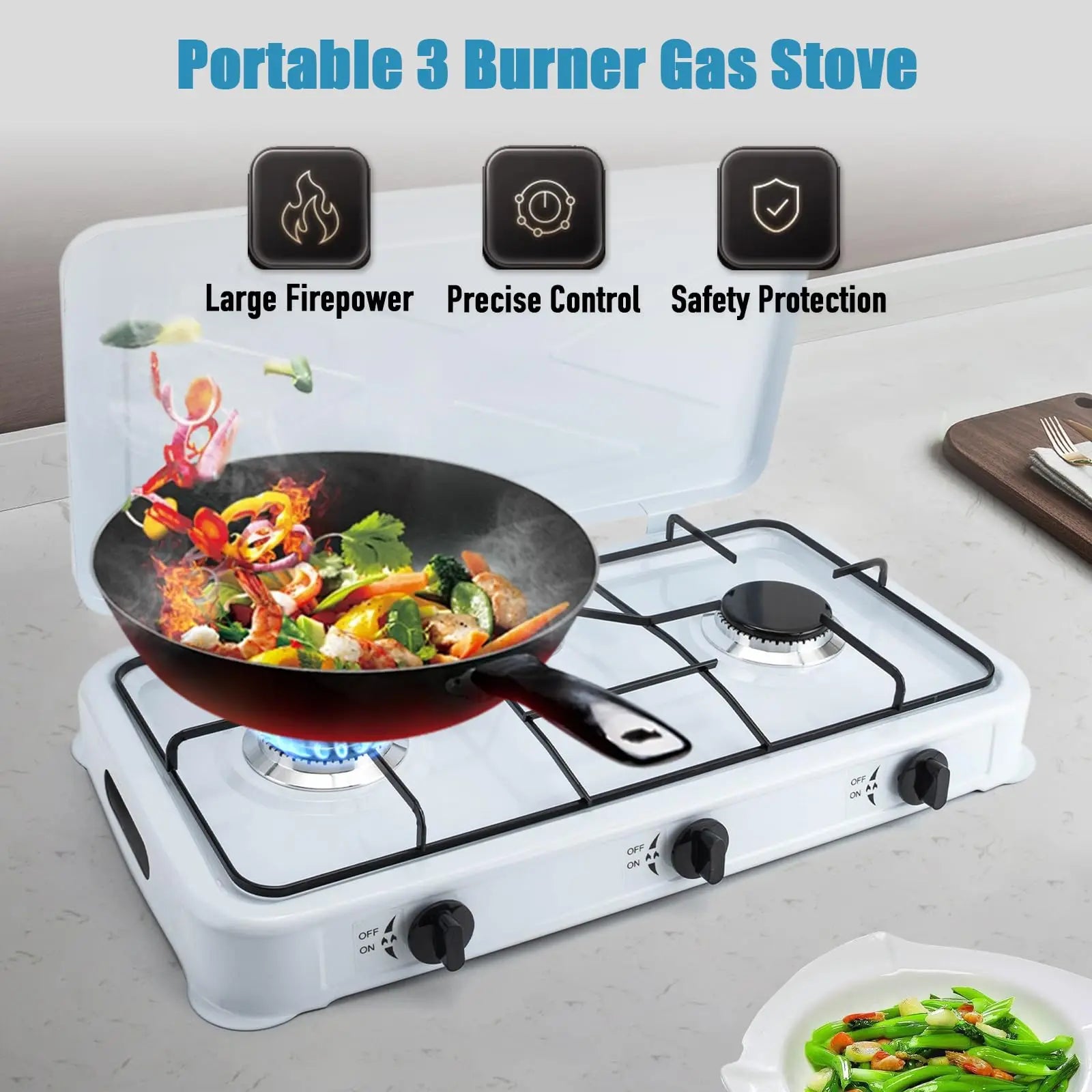 3 Burner Portable Propane Gas Stove 24 Inch Cooking Cooktop