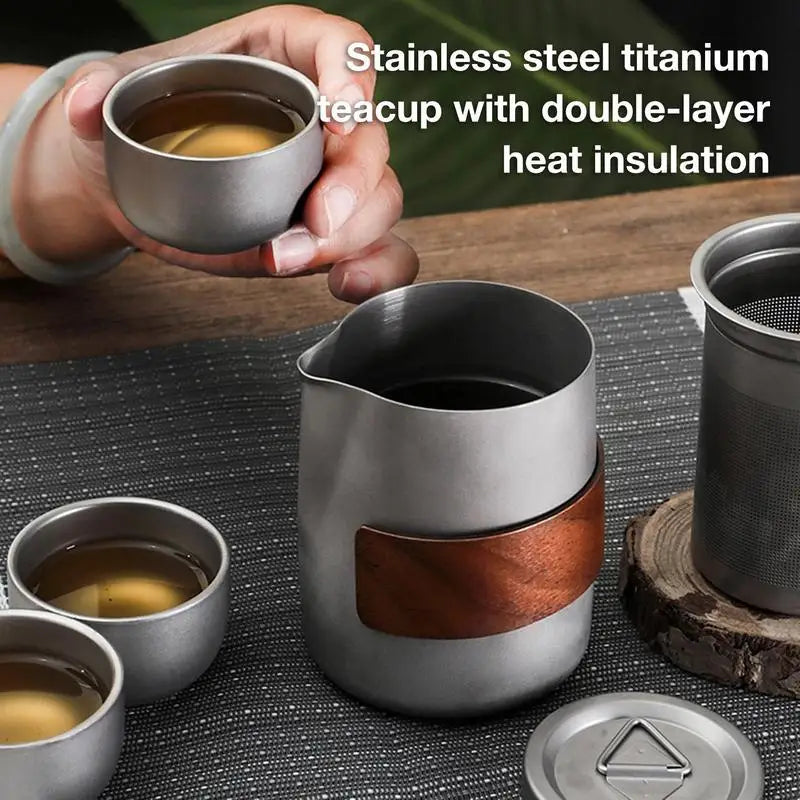 Camping Tableware Set Lightweight Titanium Coffee Pot Tea Kettle Outdoor Camping Kettle Set 3 Cups Tea Set For Hiking Picnic