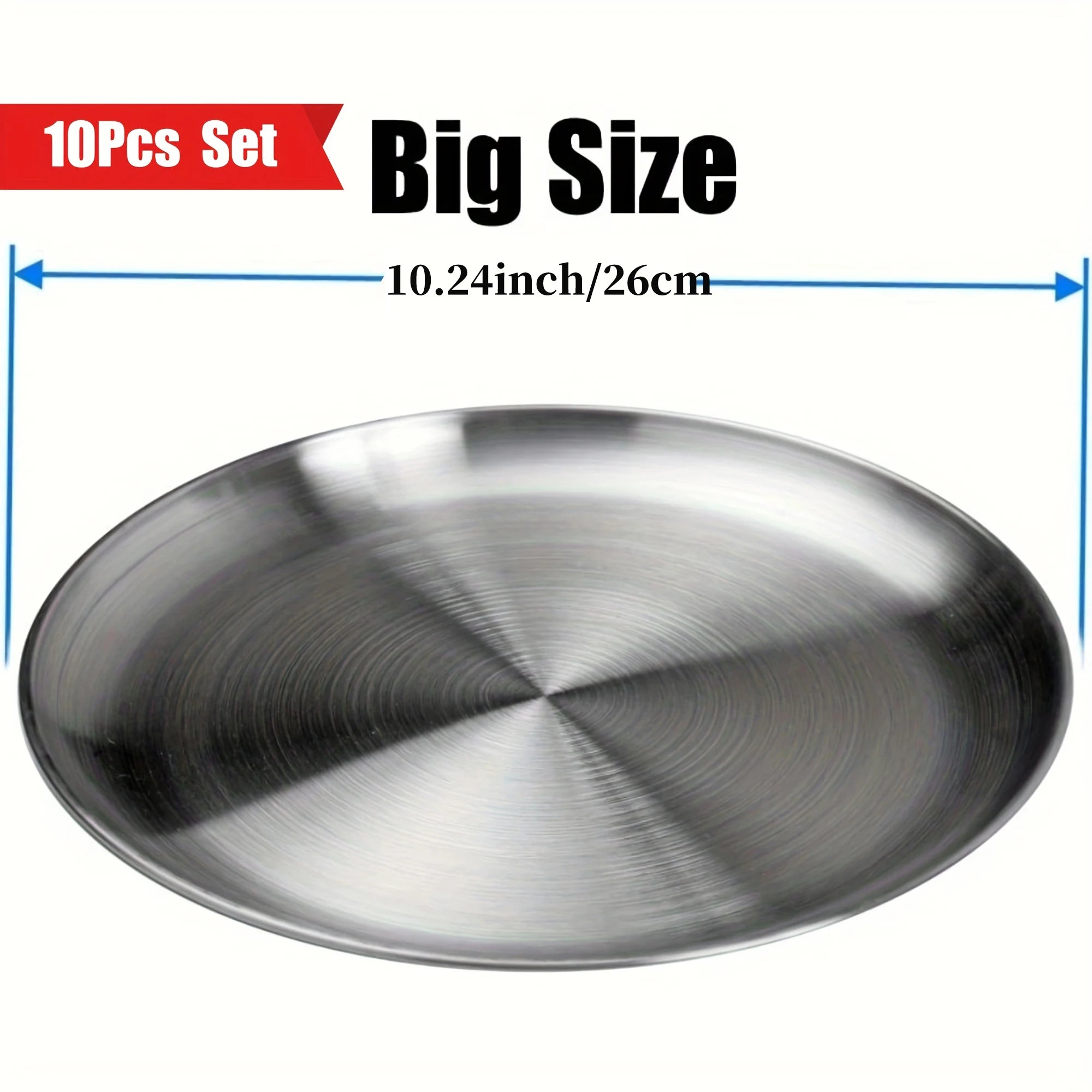 10pcs 304 Stainless Steel Dinner Plates,