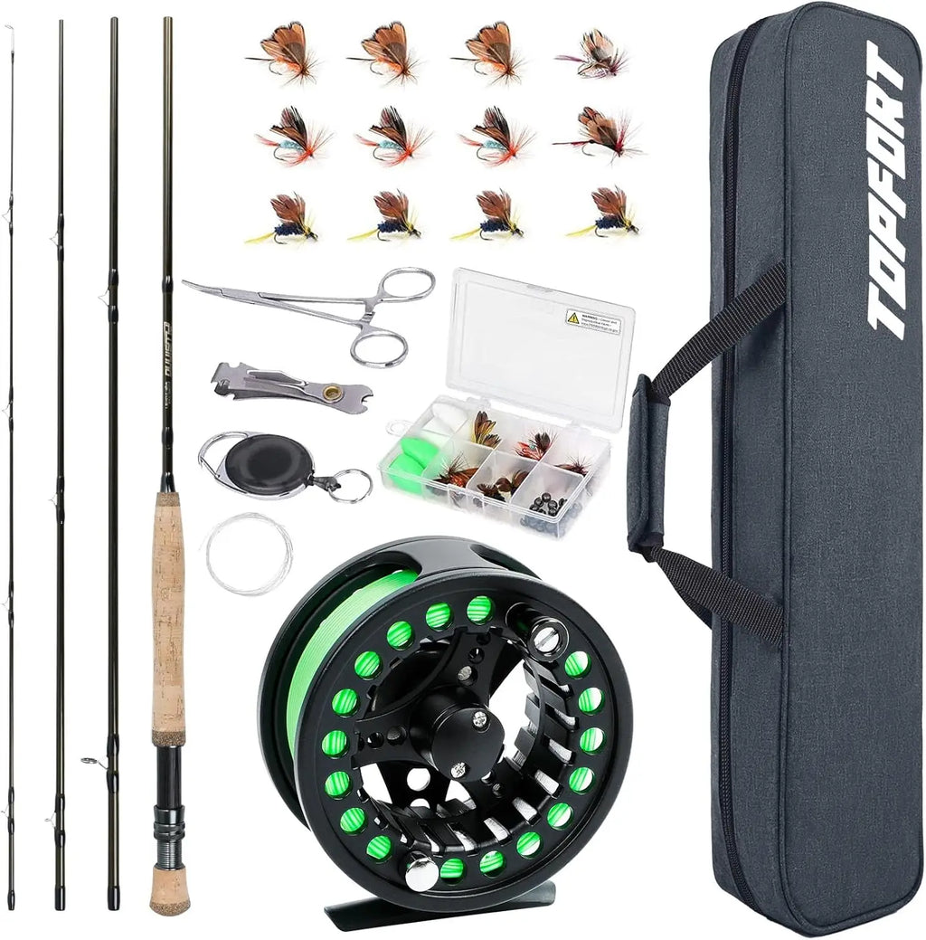 Lightweight 4-Piece Graphite Fly Fishing Rod & Reel Combo Starter Kit