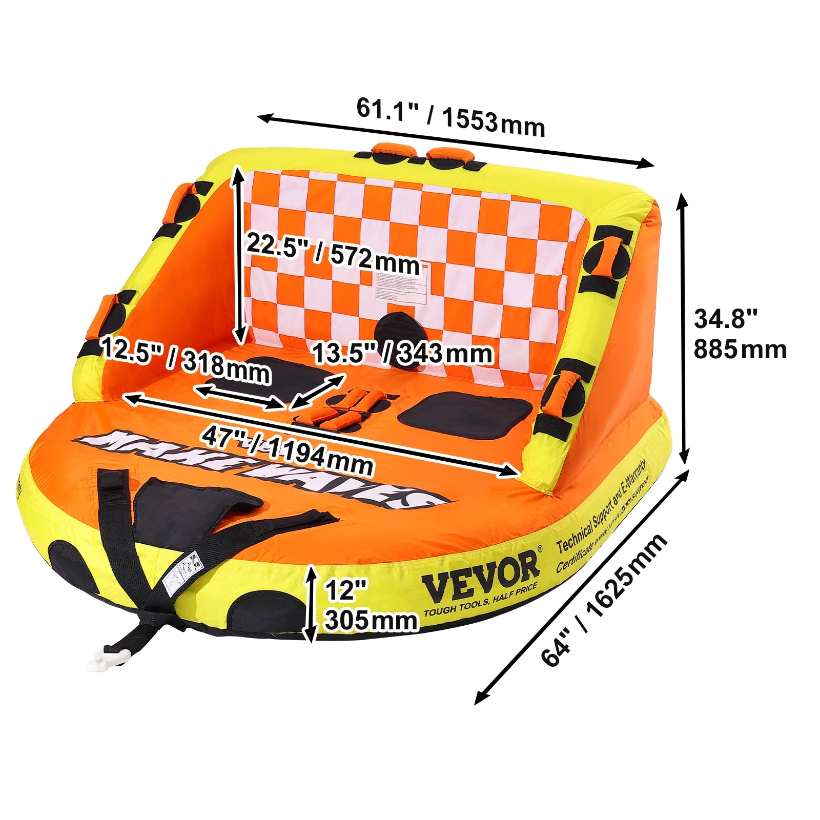 SucceBuy Towable Tube for Boating, 1-3 People Inflatable Towable Tube with Bumper Fins, 510lb Water Sport Towable Tubes for Boat