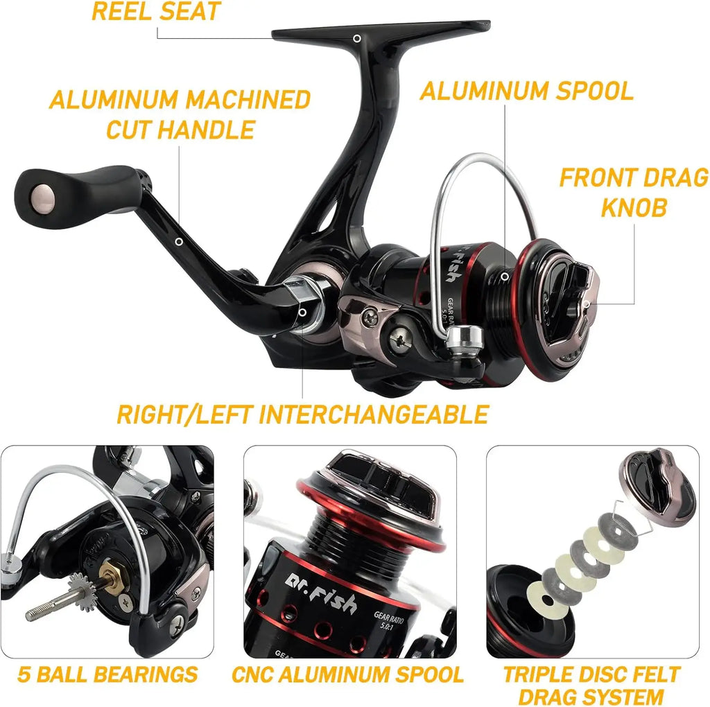 Fishing Rod and Reel Combo with Backpack Seat, Lures, and Accessories