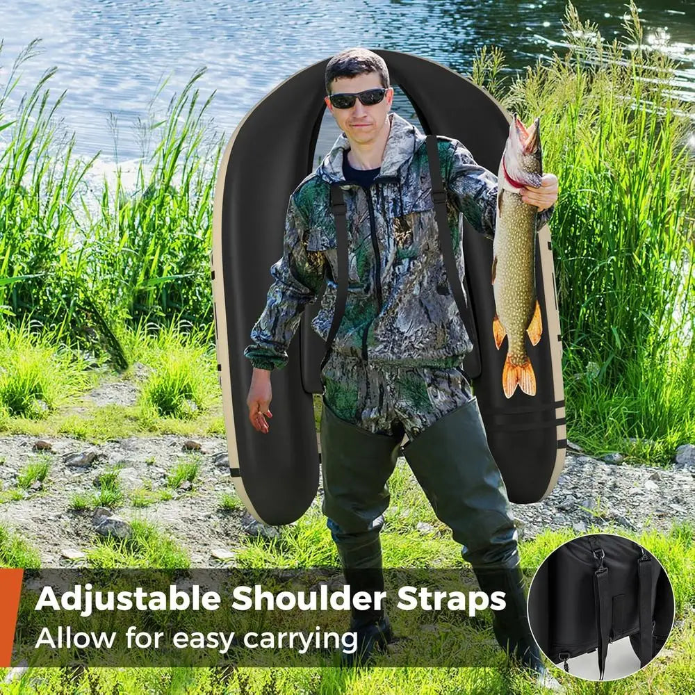 Inflatable Float Tube, Fishing Belly Boat with Fish Ruler, Pump, Storage Bag, Adjustable Straps, Fishing Float Tube for Angling,