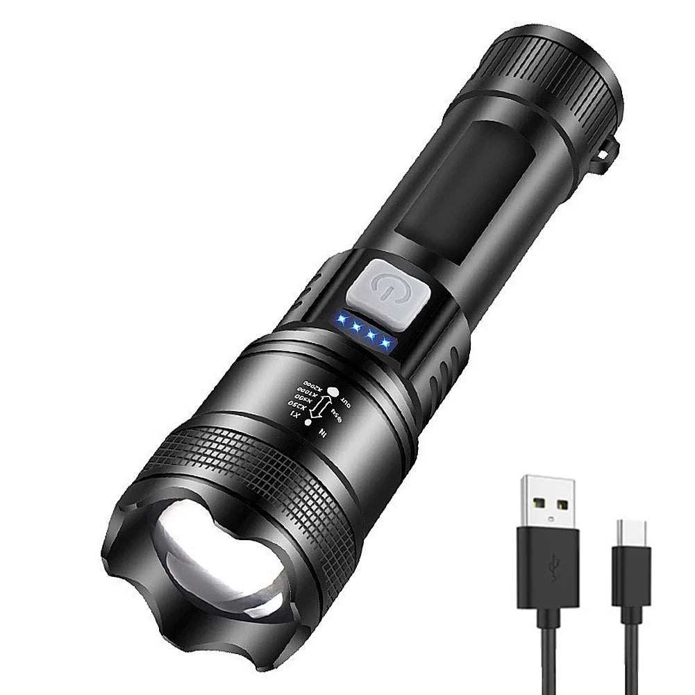 XHP50 Handheld LED Flashlight Power Display Powerful LED Flashlight 300LM Powerful Zoom Lamp Mobile Power Bank for Power Outages