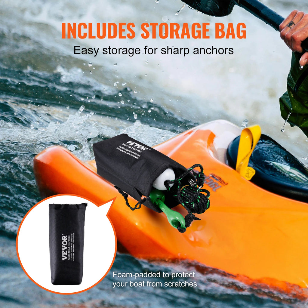 SucceBuy Kayak Anchor Kit 3.5 lb Paddle Board Anchor Kit with 26.2 ft/8 m Rope and Buoy Folding Small Boat Anchor Storage Bag