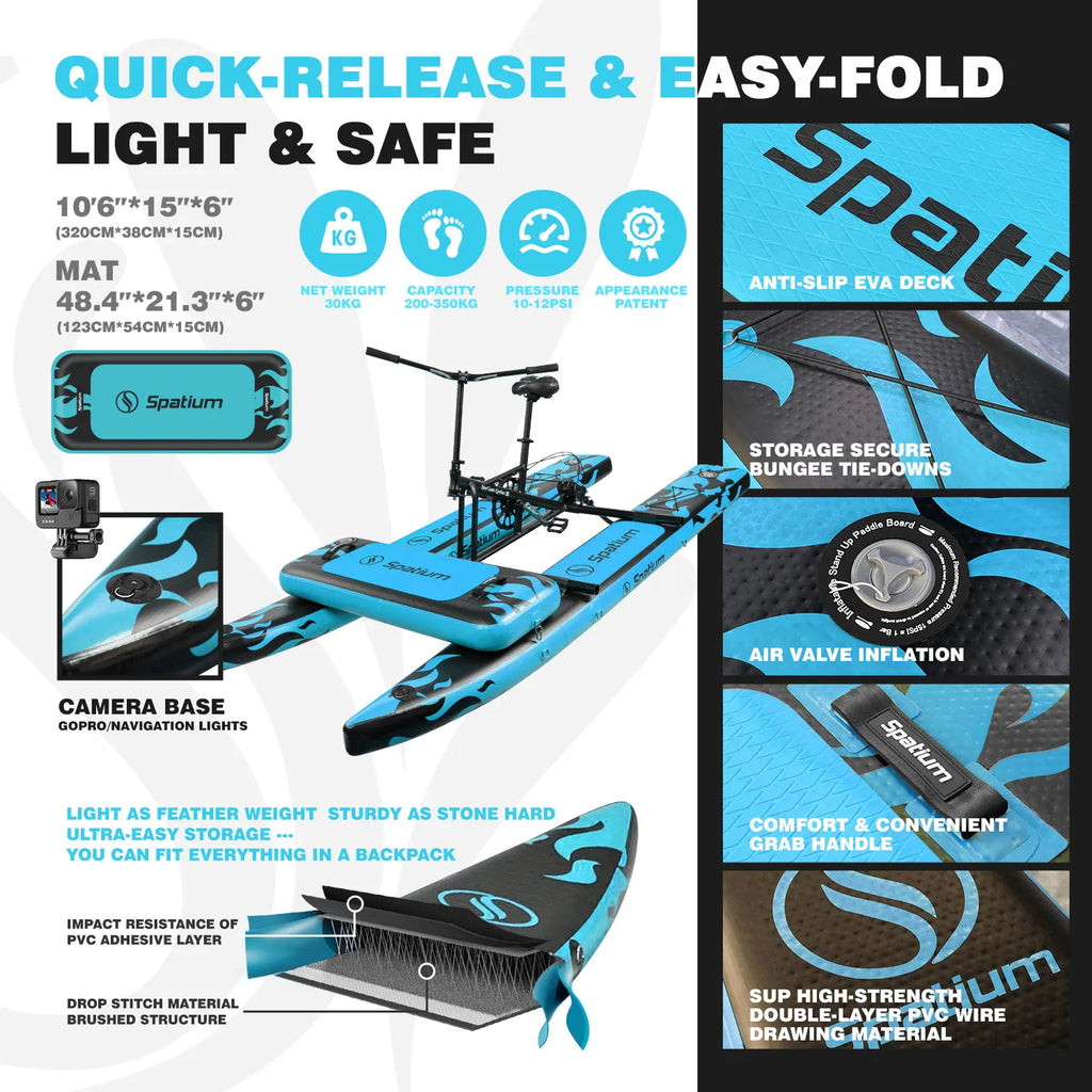 Spatium Sup Water Bike 2.0 Inflatable Pedal Boat Inflatable Pedal Kayak Water Bikes for Lake Fishing Pedal Boat More Stable