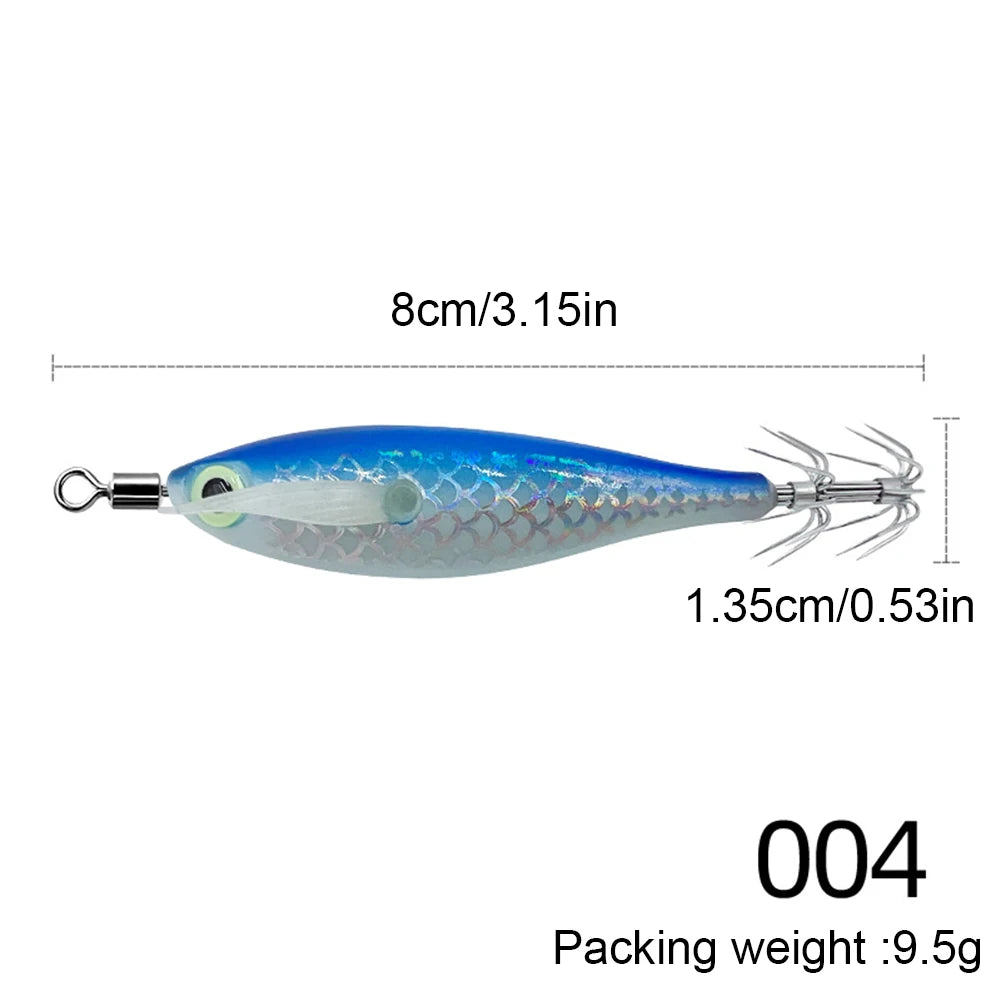 3-1Pcs Squid Jig Hook Fishing Lure Luminous 8cm 9.5g Artificial Fake Octopus Lures Wood Shrimp Cuttlefish