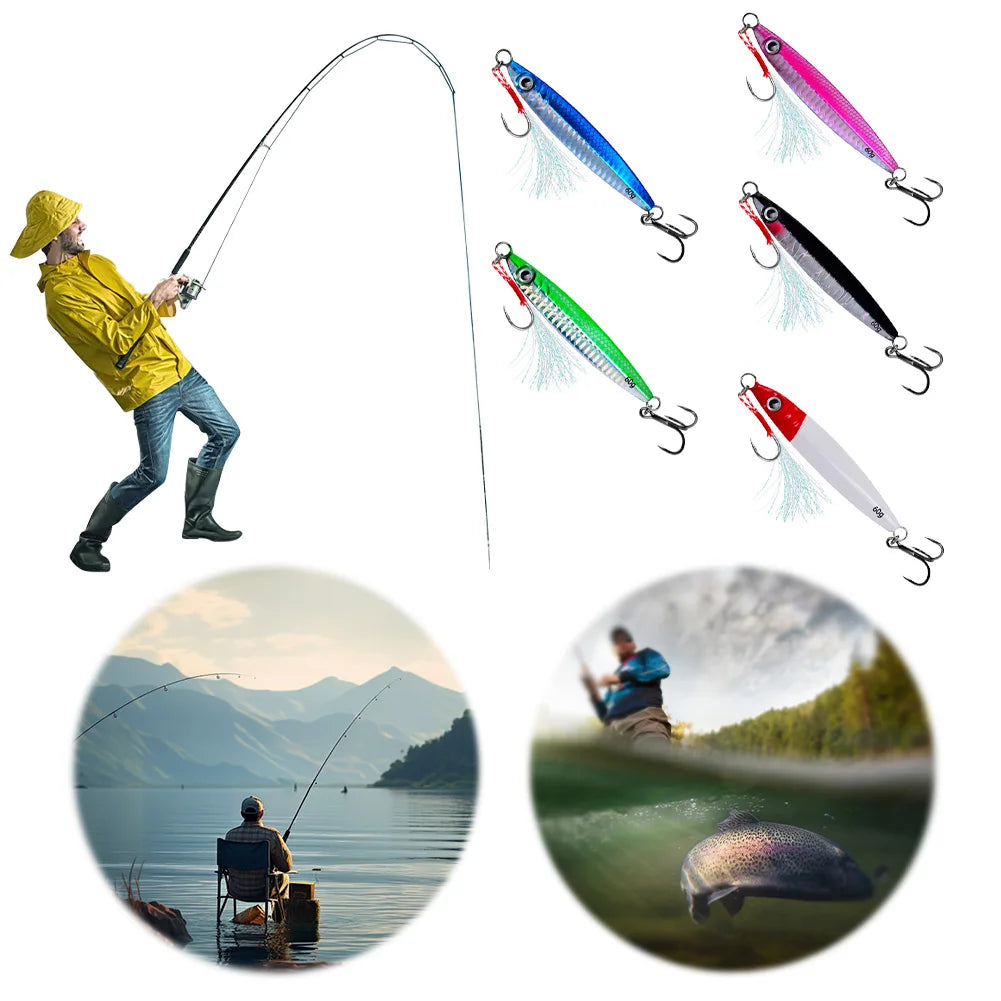 Metal Jig Fishing Lure Fast Sinking Artificial Bait Trout Jigging Lure Saltwater Lures for Sea Fishing and Boat Fishing