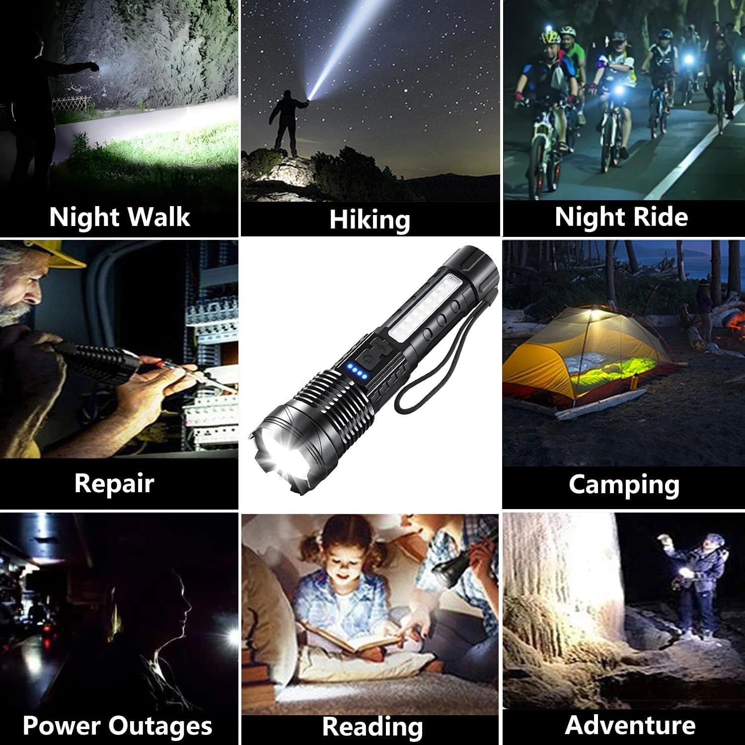 Rechargeable LED Flashlights, Super Bright Handheld Flashlight, 7 Modes with COB Work Light