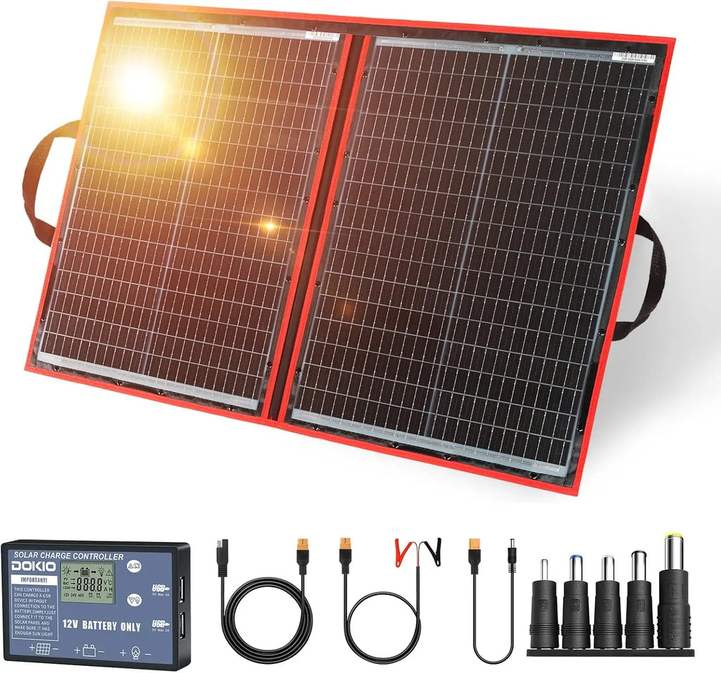 100W Portable Foldable Solar Panel Kit with Controller, USB for 12V Batteries, Power Stations, RV Camping Emergency Use