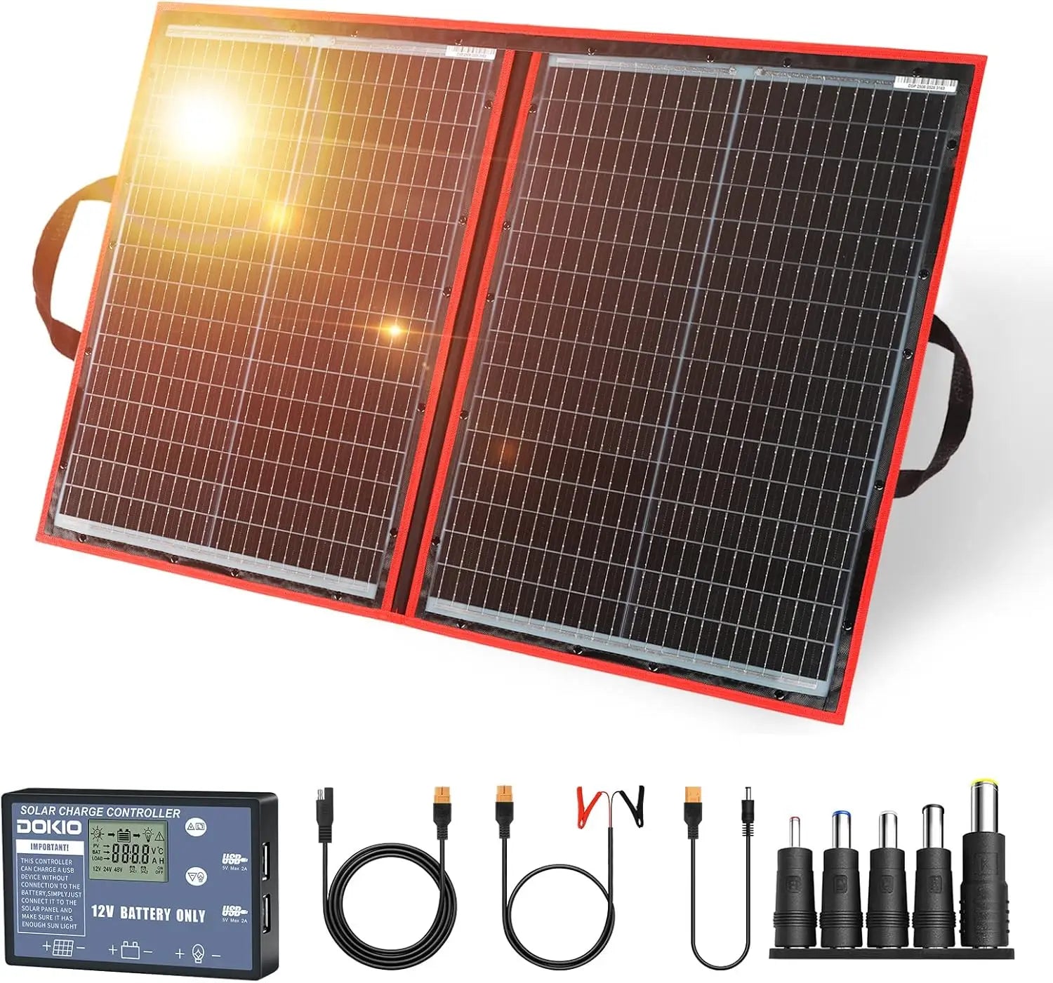 100W Portable Foldable Solar Panel Kit with Controller, USB for 12V Batteries, Power Stations, RV Camping Emergency Use