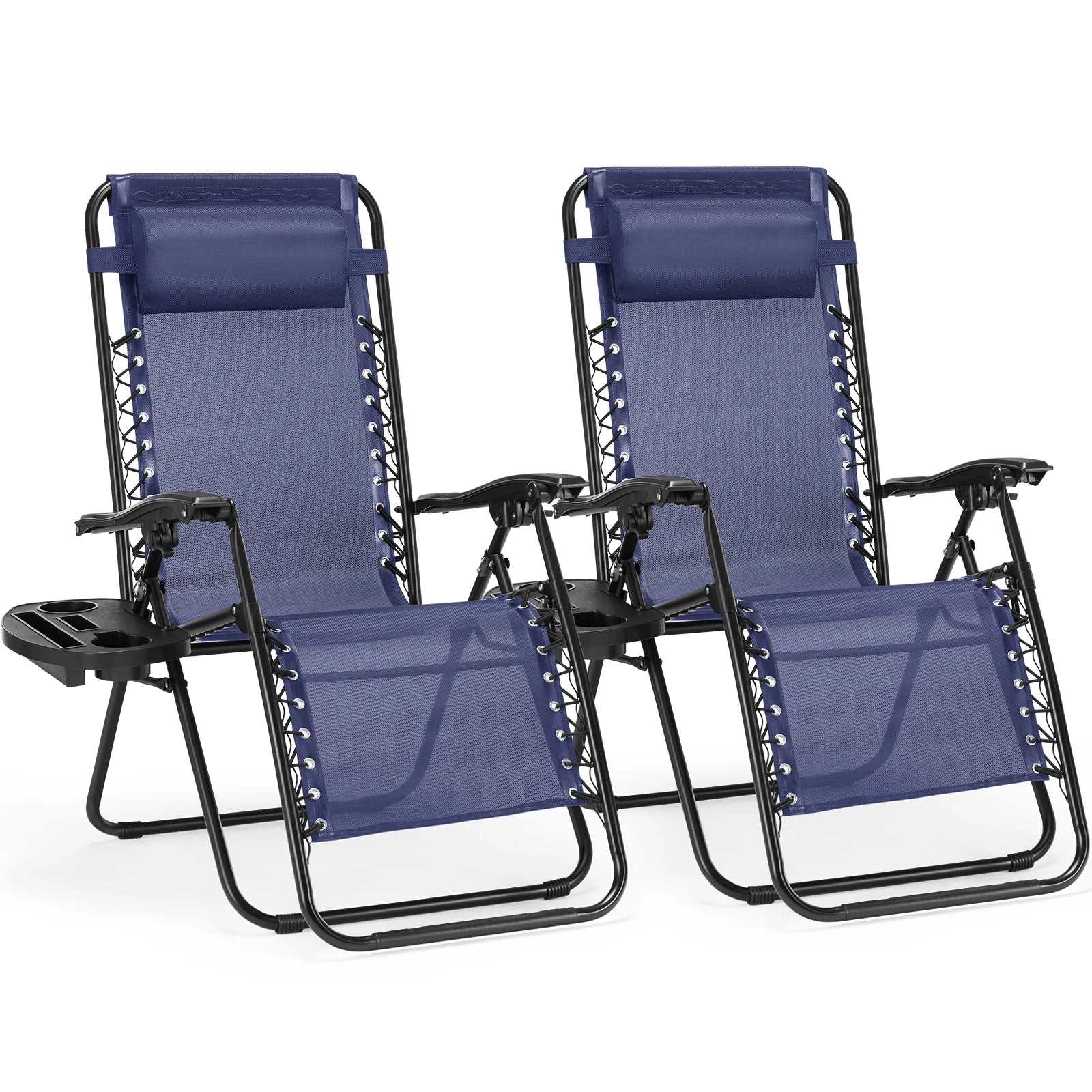 JHK Zero Gravity Set of 2 Portable Recliner Camping Patio Outdoor with Cup Holder Trays Adjustable Pillow