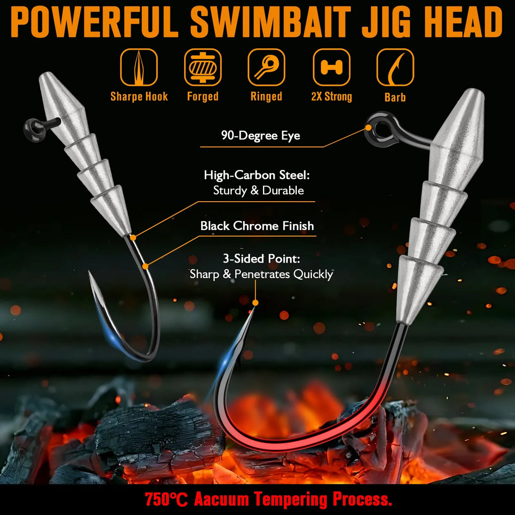 15PCS Hover Rig Swimbait Jig Heads for Bass Fishing Bass Hooks 1/16OZ 1/8OZ