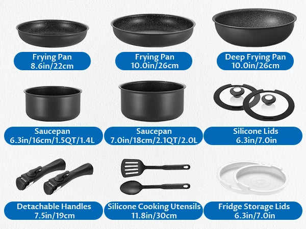 Induction Cookware Set 13 Pieces, Nonstick Pots and Pans Set with Removable Handles,