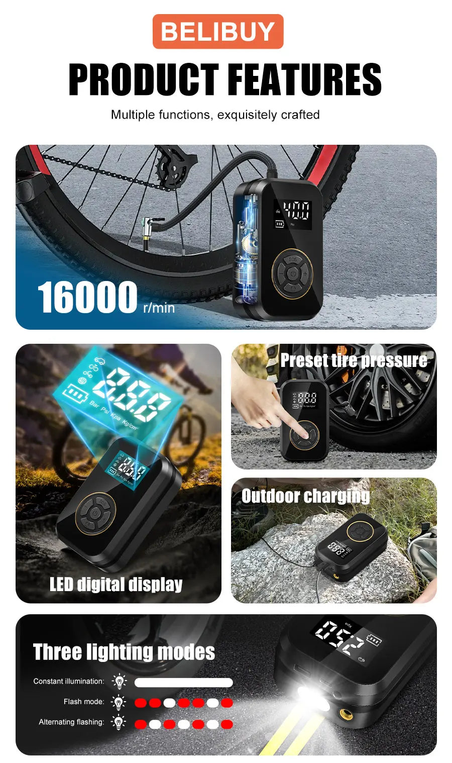 Multifunction Digital Air Pump, Portable Tire Inflator  Balls, Boats, Camping