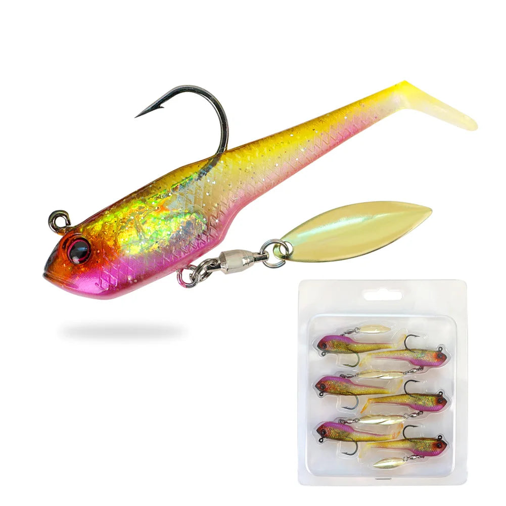 6pcs Spin Spoon Sequins Soft Fishing Lures Jig Head Artificial Baits Soft Baits for Trout Bass Shad