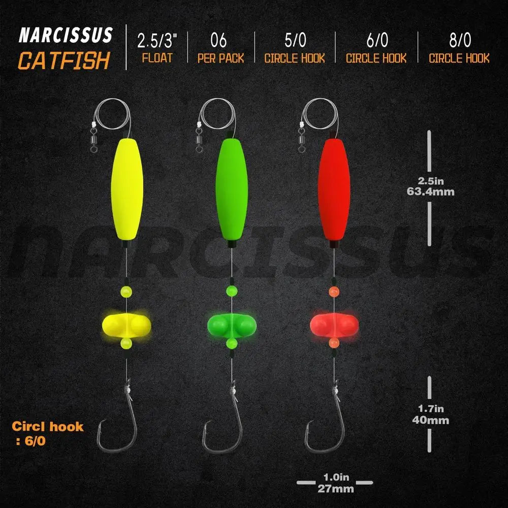 6-Rig Catfish Kit: Sinker Sliders, Pyramid Sinker, Floats, and Circle Hooks 6/0
