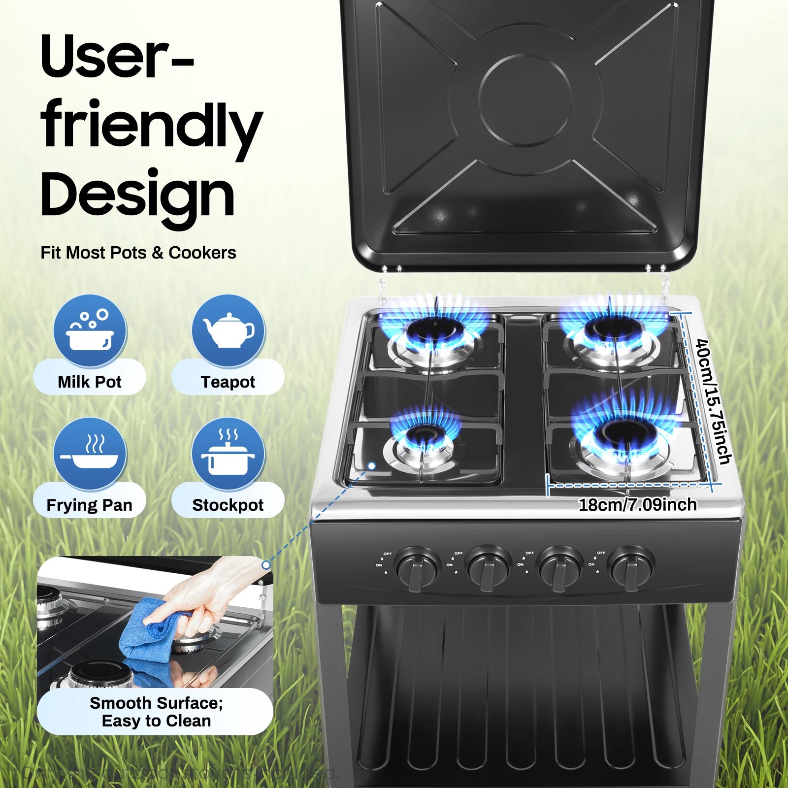 4 Burners Gas Stove Propane Removable Smokeless Barbecue Grill