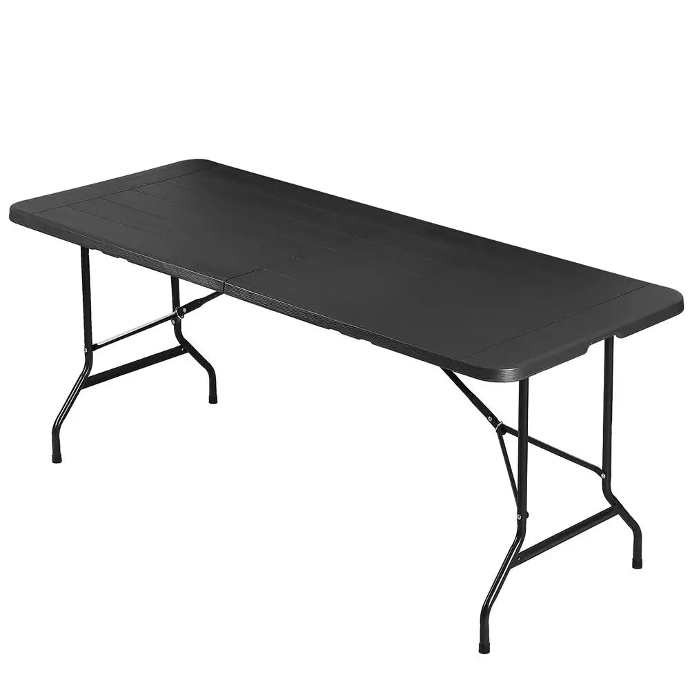 6 FT Folding Table Portable Fold-in-Half Plastic Table for Picnic Camping Black