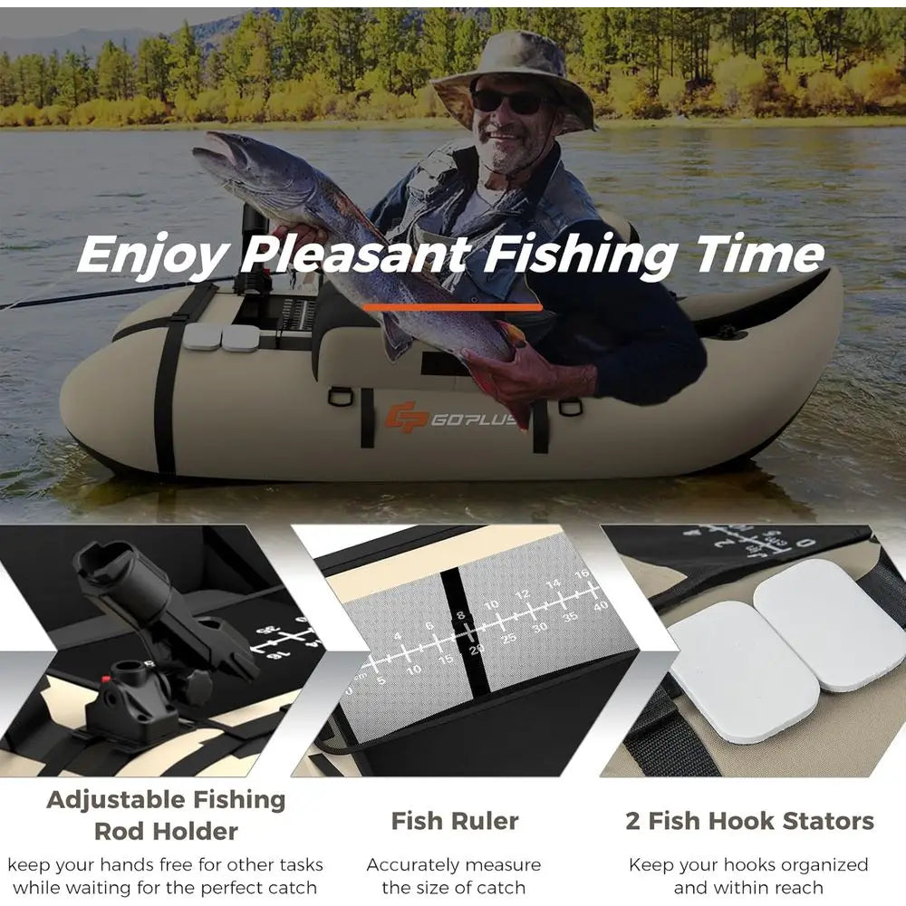Inflatable Float Tube, Fishing Belly Boat with Fish Ruler, Pump, Storage Bag, Adjustable Straps, Fishing Float Tube for Angling,