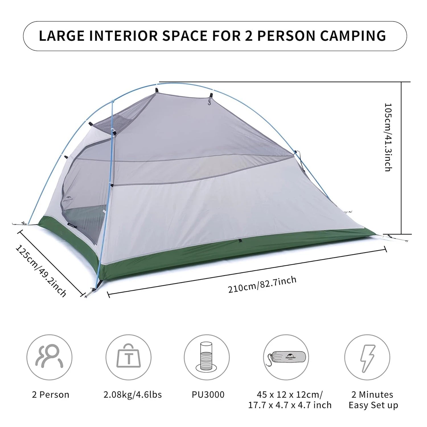 2 Person Camping Tent Waterproof Ultralight 3-4 Season Hiking Backpacking