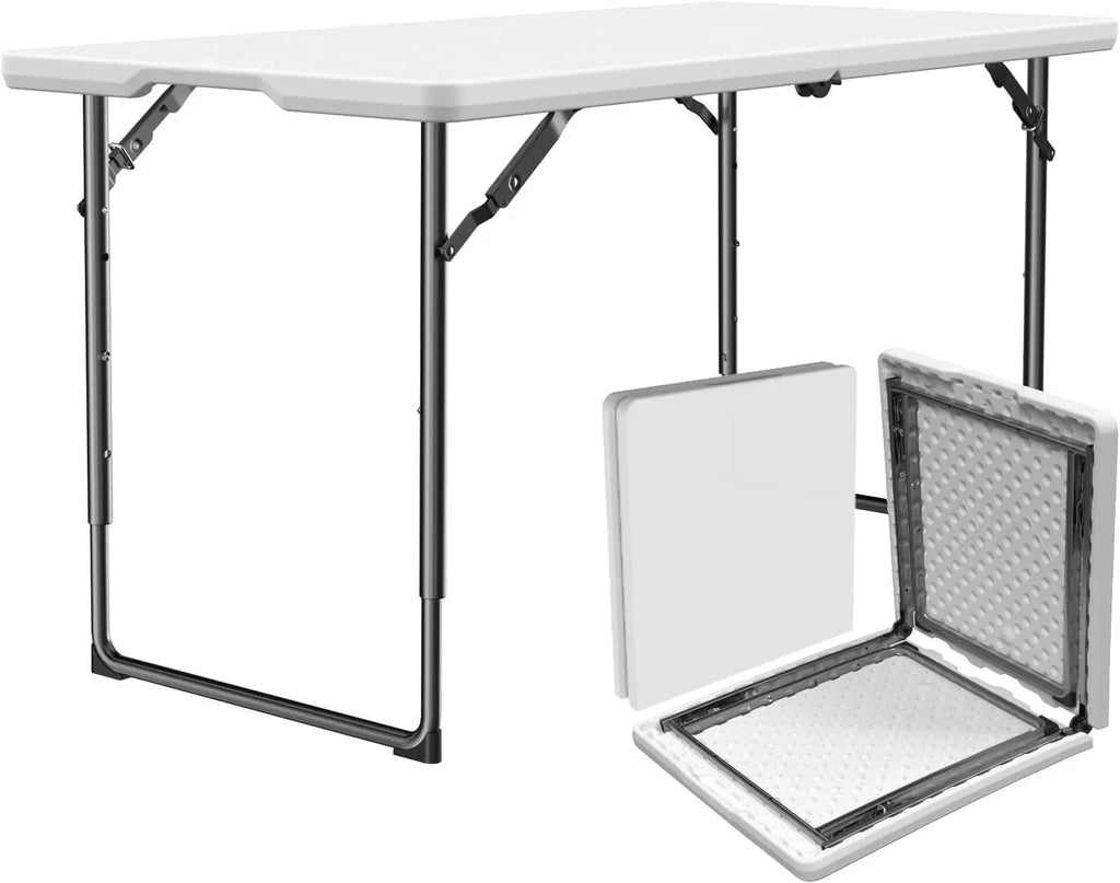 4ft Heavy Duty Folding Table with Adjustable Height, Portable for Indoor Outdoor Use