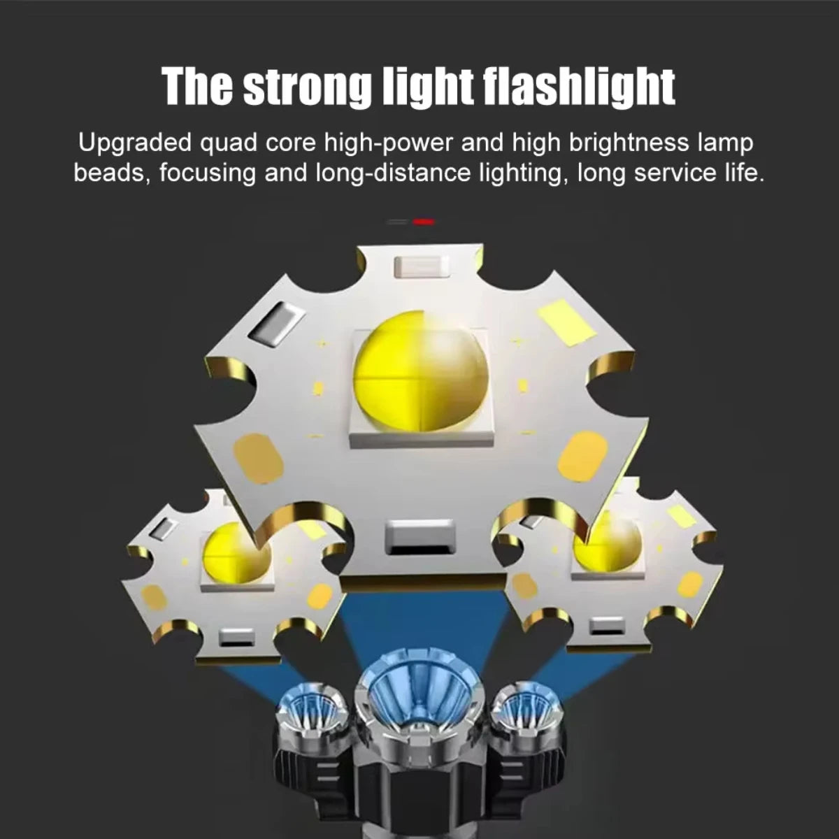 3LED Strong Waterproof LED Flashlight, Portable Camping Bike Light, Remote Outdoor, Car Emergency, Life-Saving Equipment