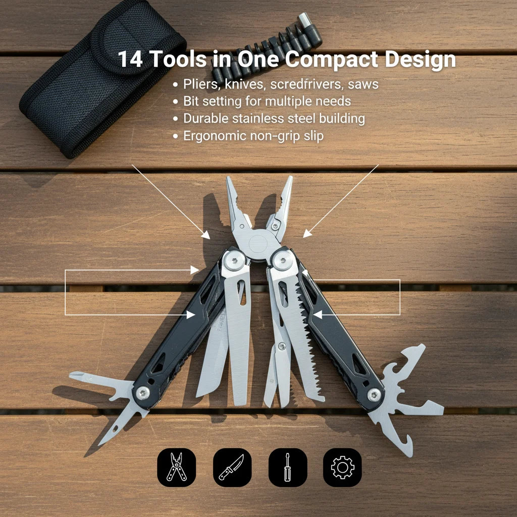 27 in 1 Multitool Pliers - Stainless Steel Survival Tool with Screwdriver/Saw/Spring Scissors