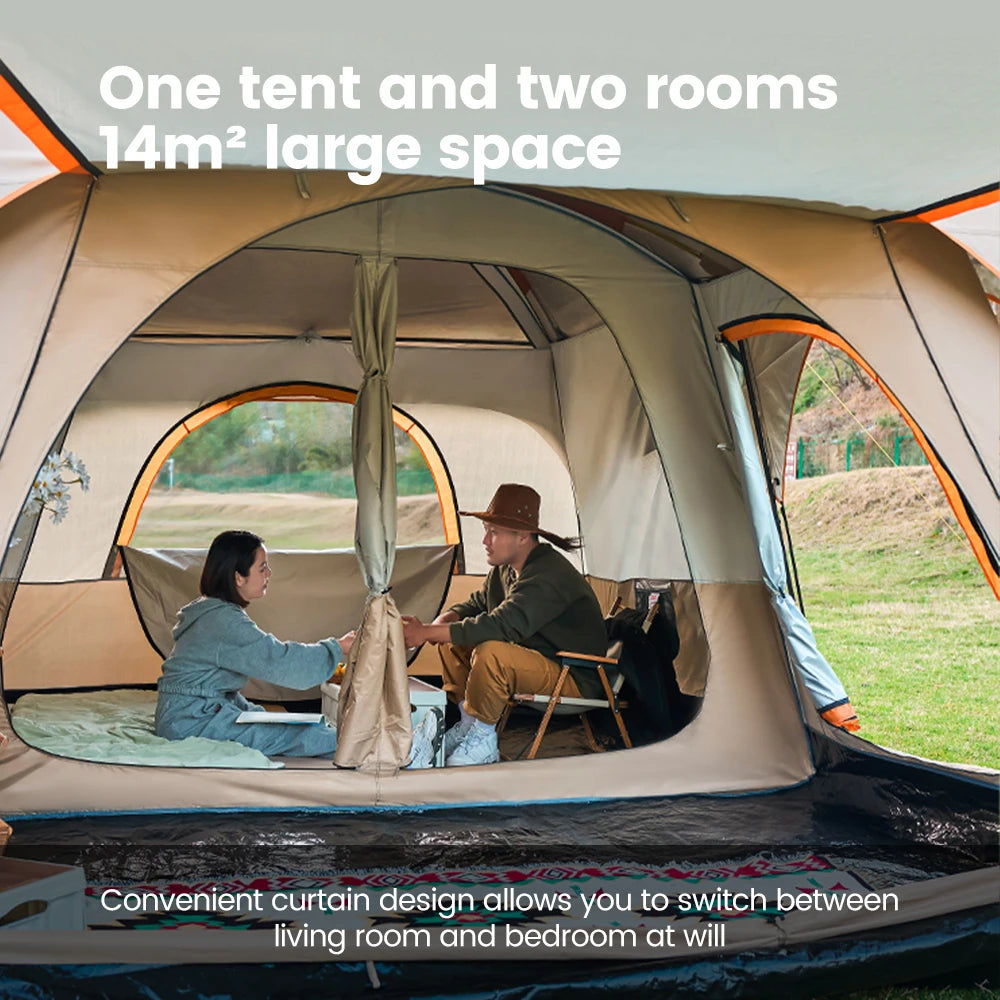 8-12 Person 2 Room Windproof with Sun Protection Mosquito Net Camping Tent for 4 Season
