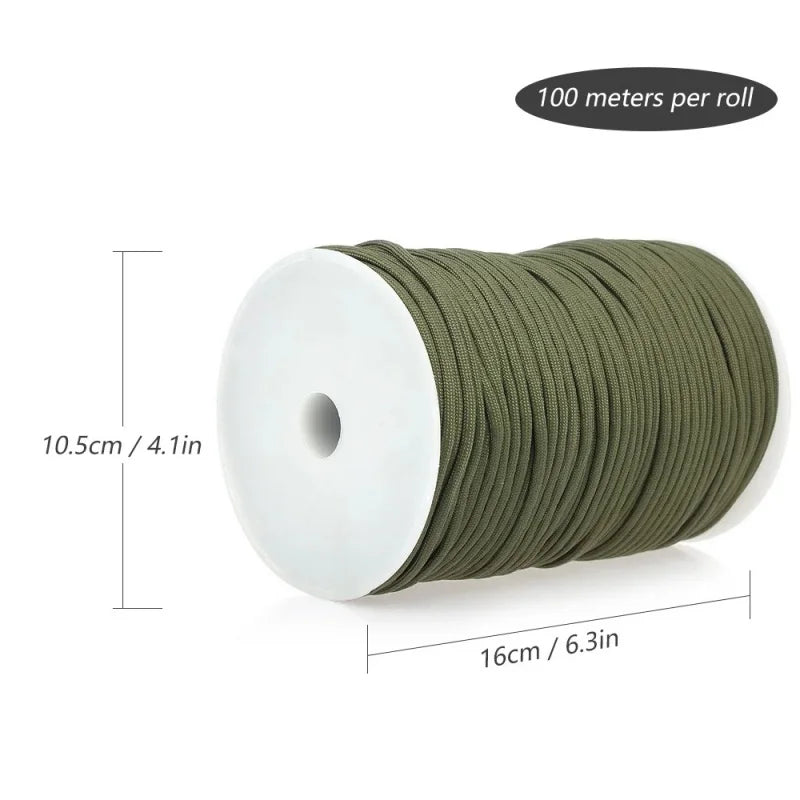 100m 550 Military Standard 9-Core Paracord Rope 4mm Outdoor Parachute Cord Survival