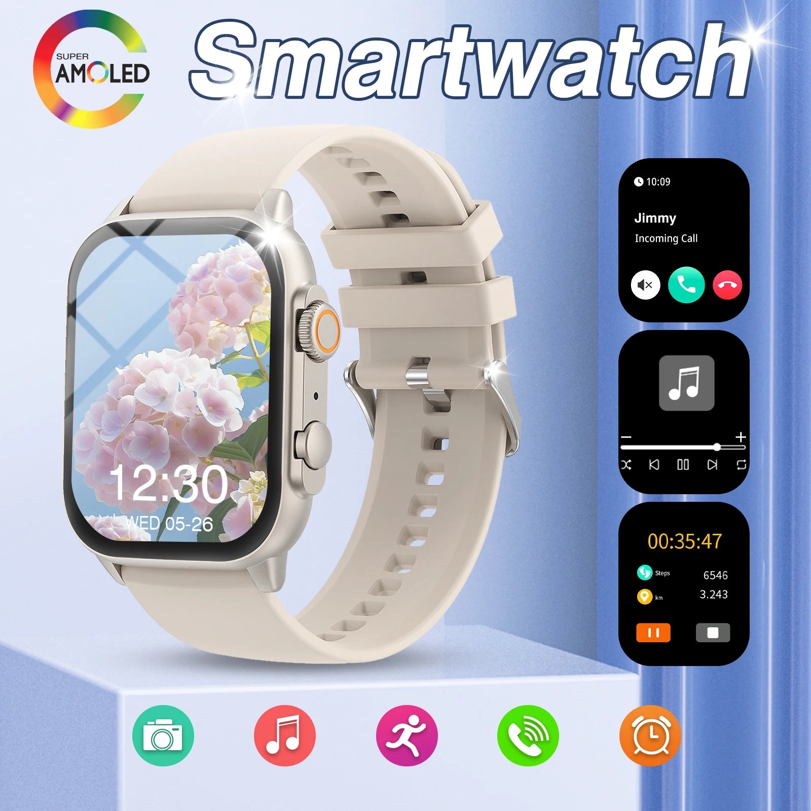 Smart watch, wireless calling, message reminder, multi-sport LED HD screen,