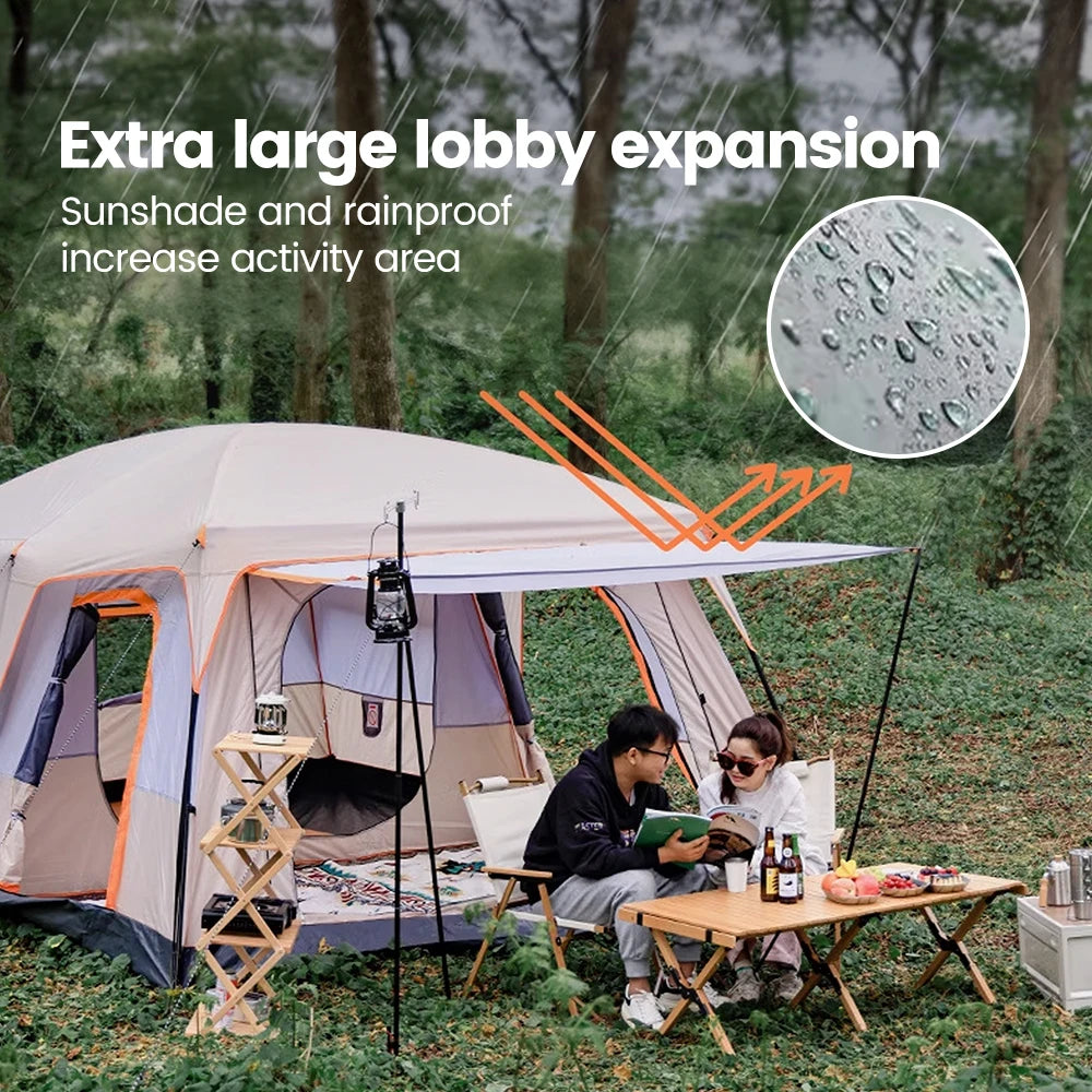 8-12 Person 2 Room Windproof with Sun Protection Mosquito Net Camping Tent for 4 Season