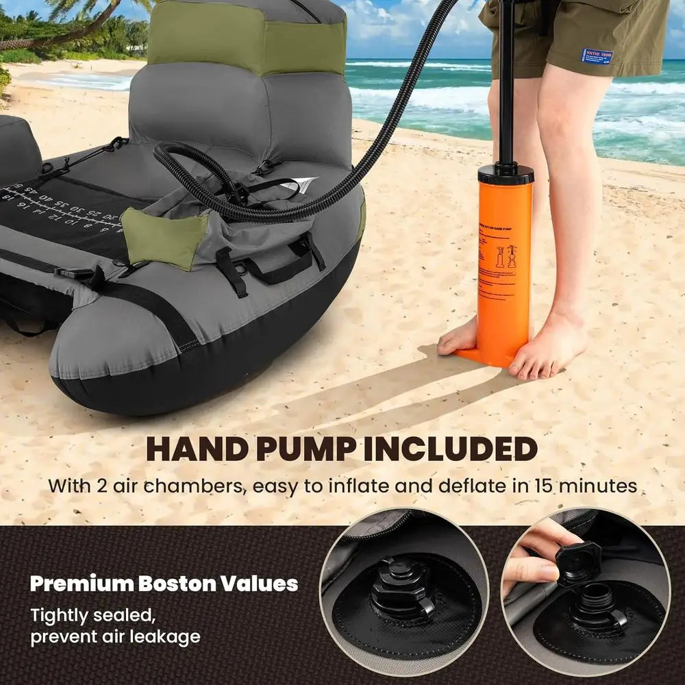 Inflatable Belly Boat with Oar, Flippers, Rod Holder, Fish Ruler, Hand Pump & Zipper Storage, Portable Backpack Float Tubes for