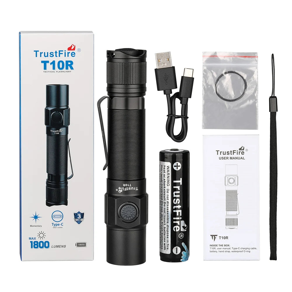 Tactical Led Flashlight 1800 Lumen Powerful Type C USB Rechargeable 18650 Torch Lamps High Power Lamp Dual Switch