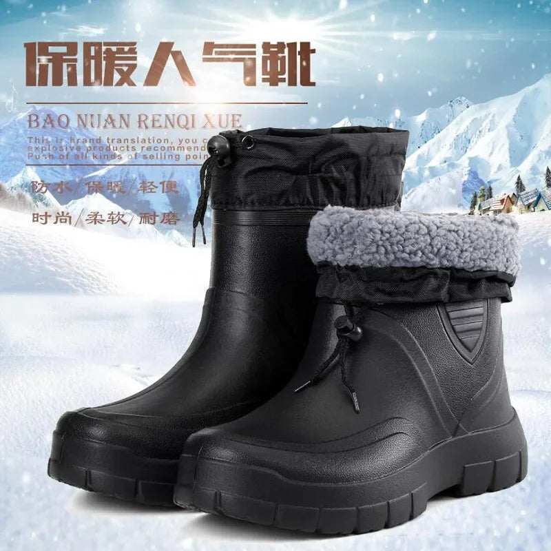 2025 Men's Snow Boots Outdoor Waterproof Fishing Winter Warm Ankle Boots for Men Plus Size Thick Sole Non-slip 2025