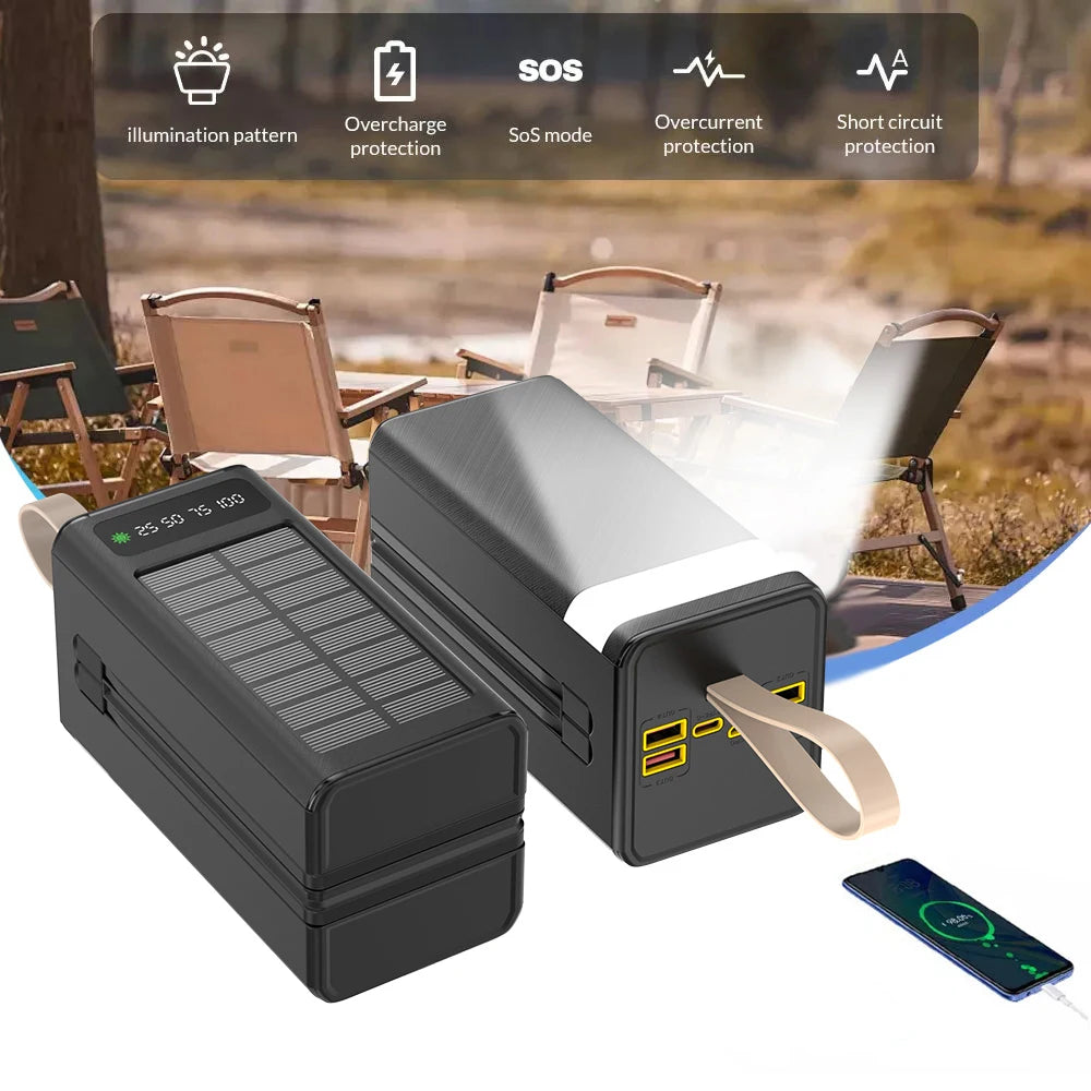 60000mAh large-capacity hanging solar charger, with LED power indicator, 7 input/output ports. Highly recommended